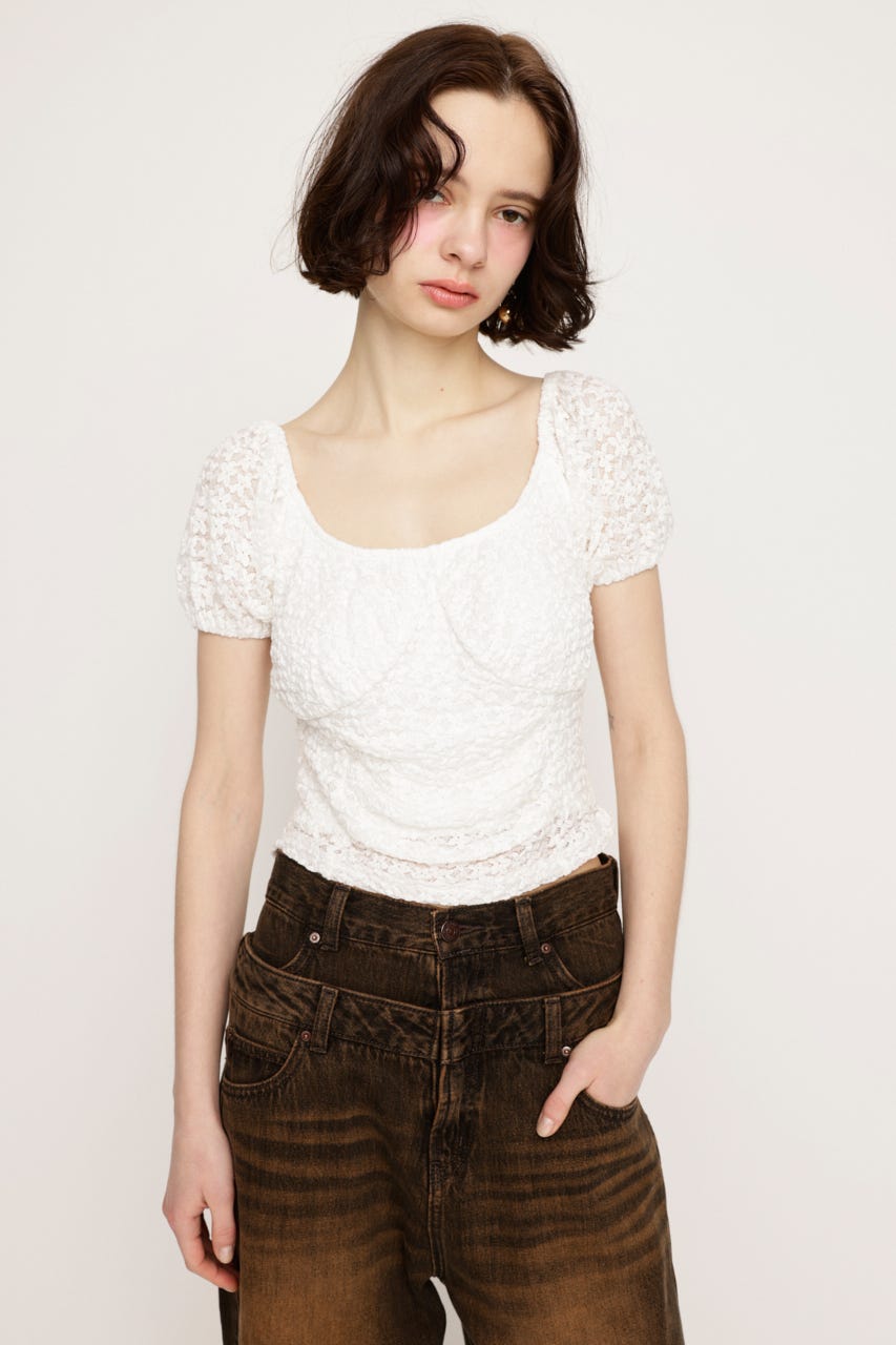 PUFF SLEEVE GATHER CUT トップス WHT FREE