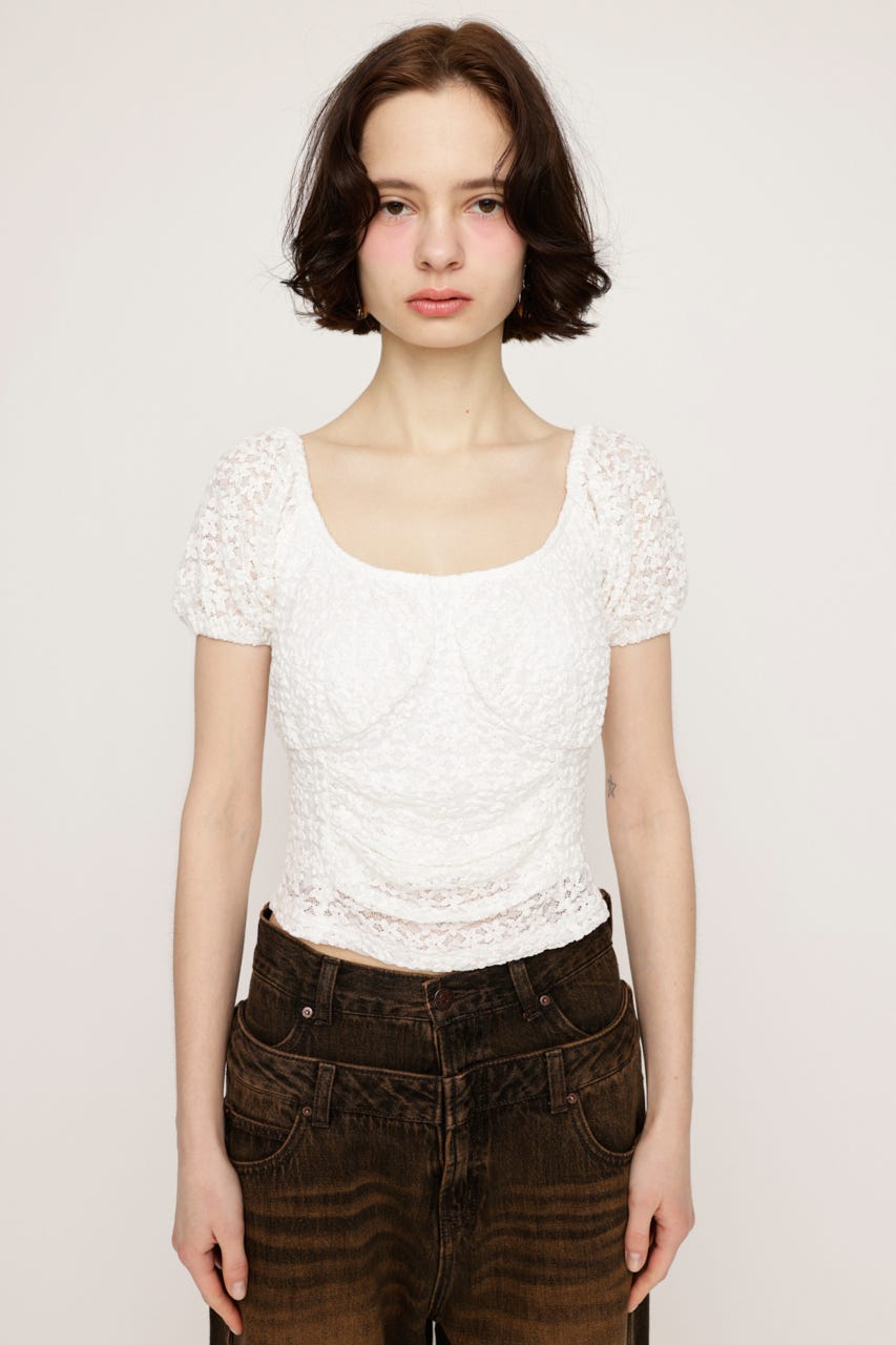 PUFF SLEEVE GATHER CUT トップス WHT FREE