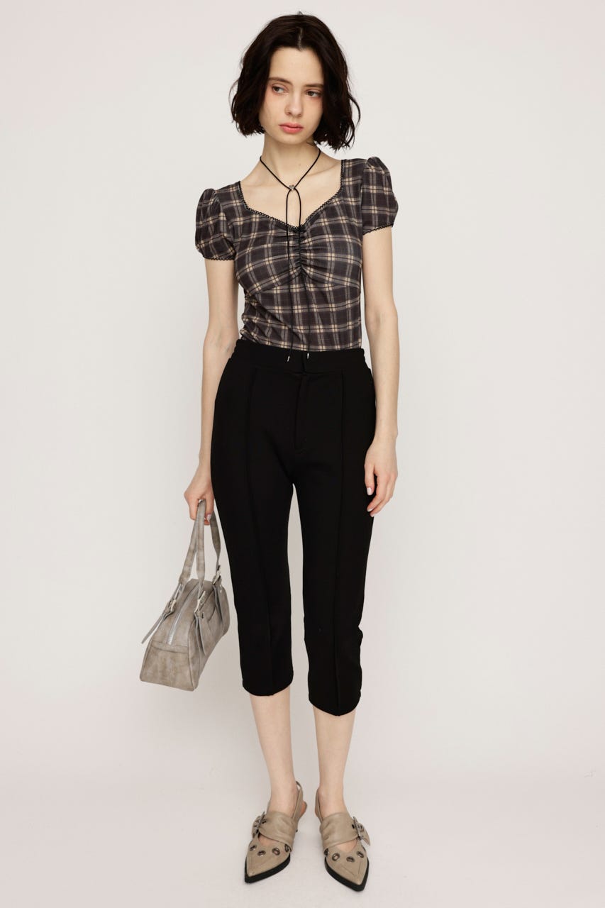 CHECK PRINT PUFF SLEEVE トップス M/BLK FREE
