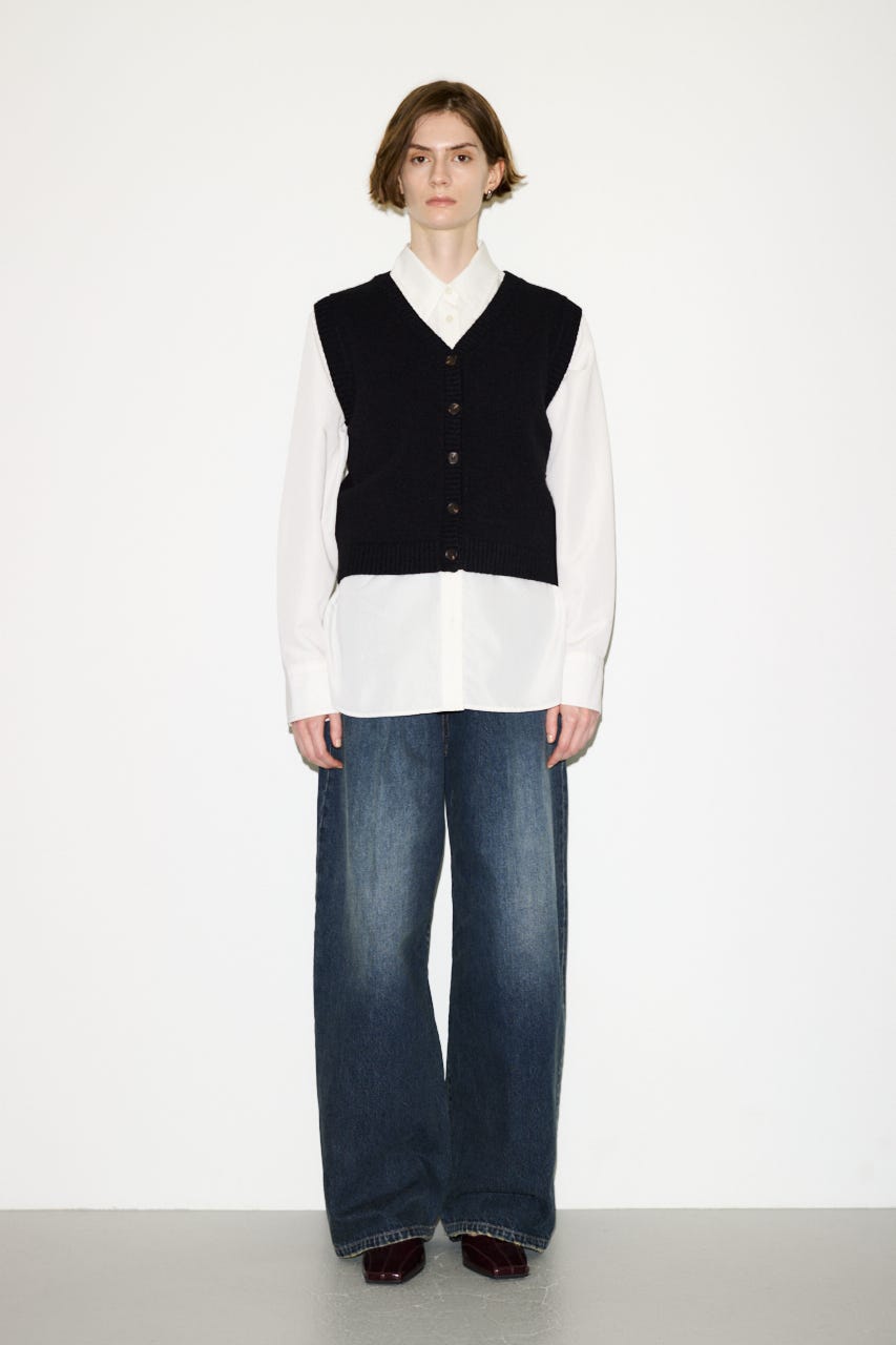 【THROW】2WAY BUTTON KNIT ベスト BLK FREE