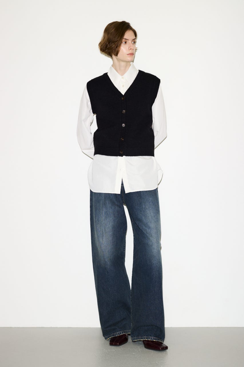 【THROW】2WAY BUTTON KNIT ベスト BLK FREE