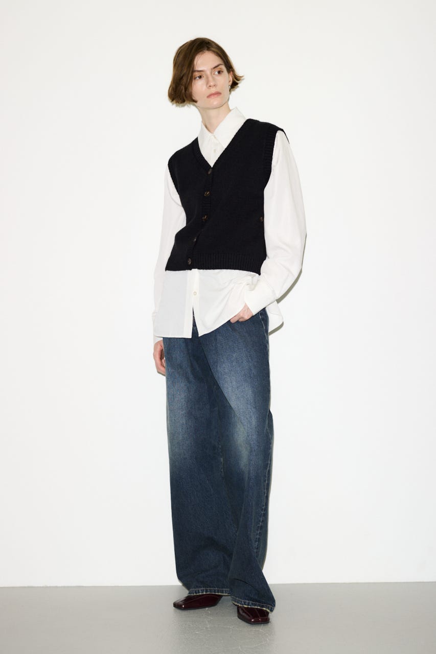 【THROW】2WAY BUTTON KNIT ベスト BLK FREE