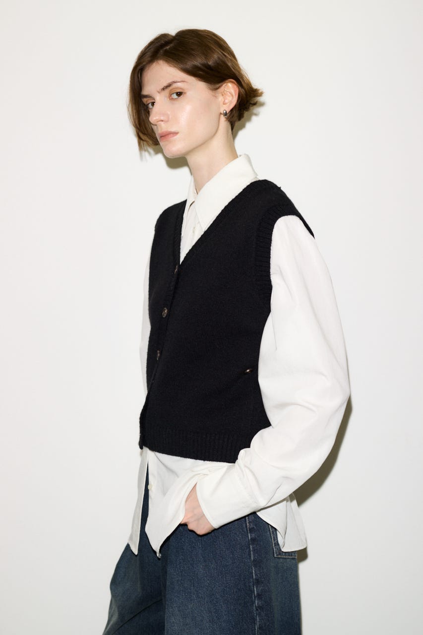 【THROW】2WAY BUTTON KNIT ベスト BLK FREE