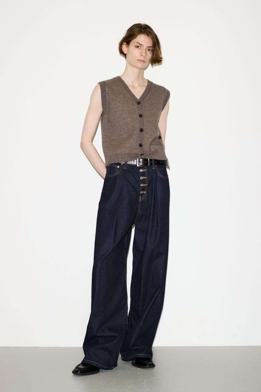 【THROW】2WAY BUTTON KNIT ベスト GREIGE FREE