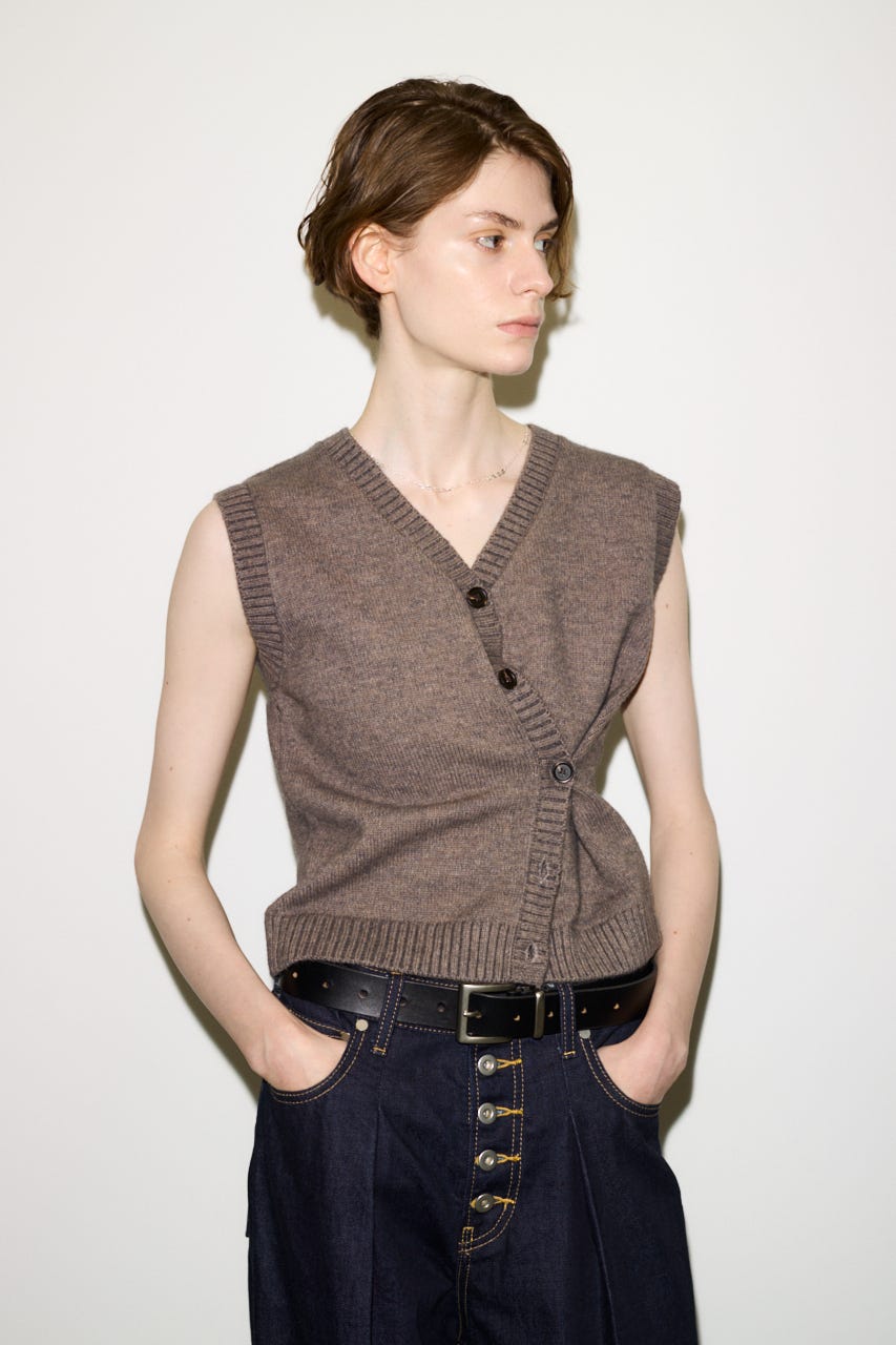 【THROW】2WAY BUTTON KNIT ベスト GREIGE FREE
