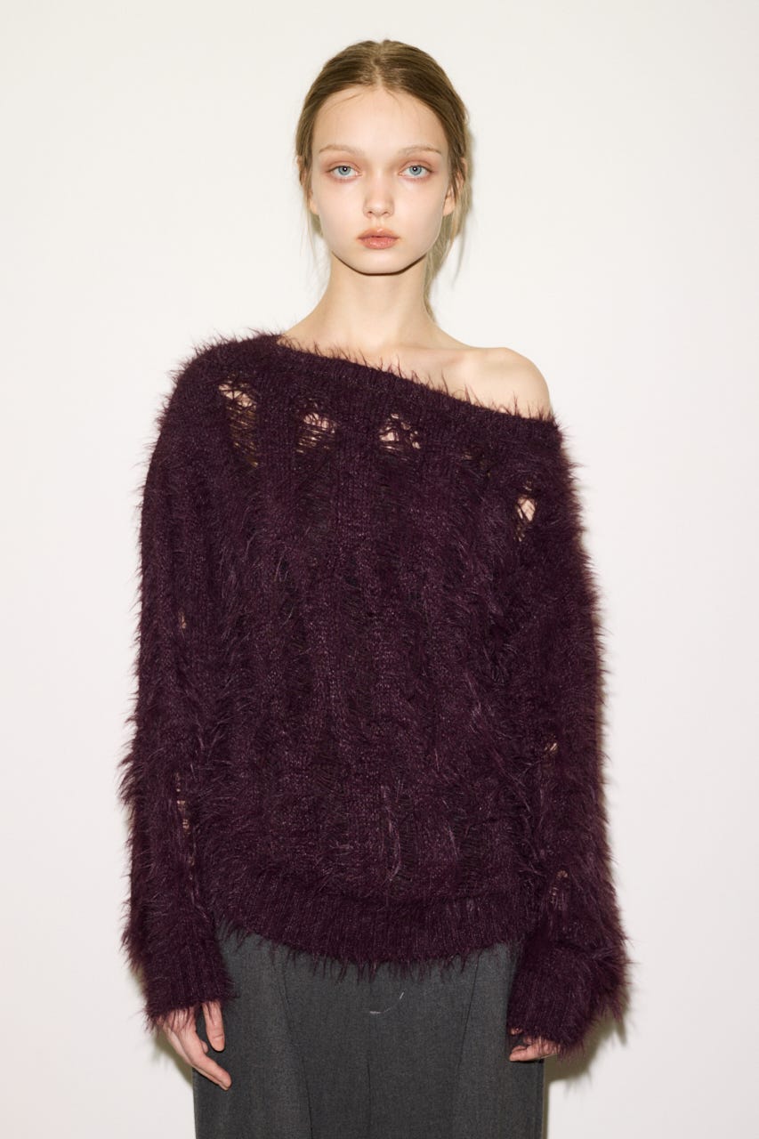 【THROW】SHAGGY YARN B／N LOOSE ニット BRN FREE
