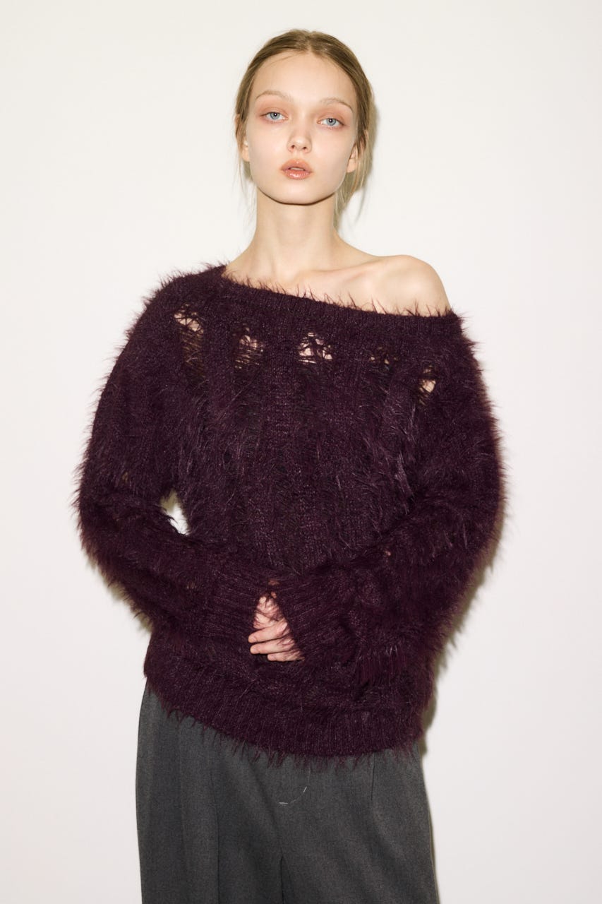【THROW】SHAGGY YARN B／N LOOSE ニット BRN FREE