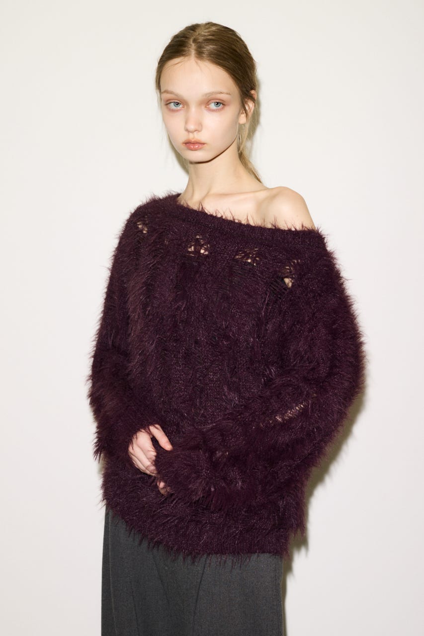 【THROW】SHAGGY YARN B／N LOOSE ニット BRN FREE