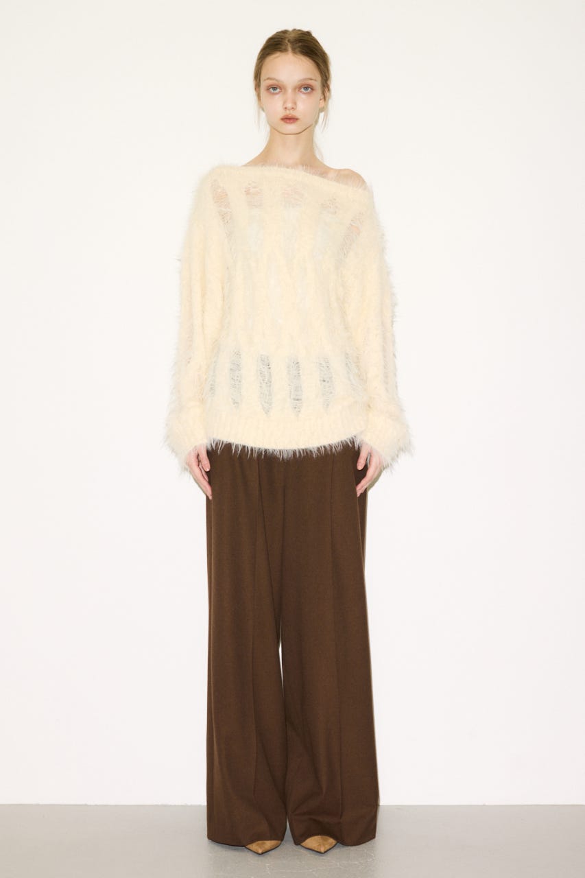 【THROW】SHAGGY YARN B／N LOOSE ニット IVOY FREE