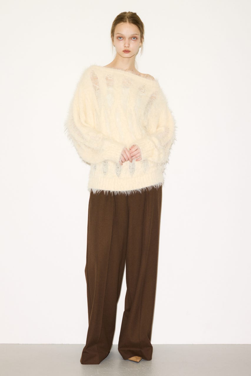 【THROW】SHAGGY YARN B／N LOOSE ニット IVOY FREE