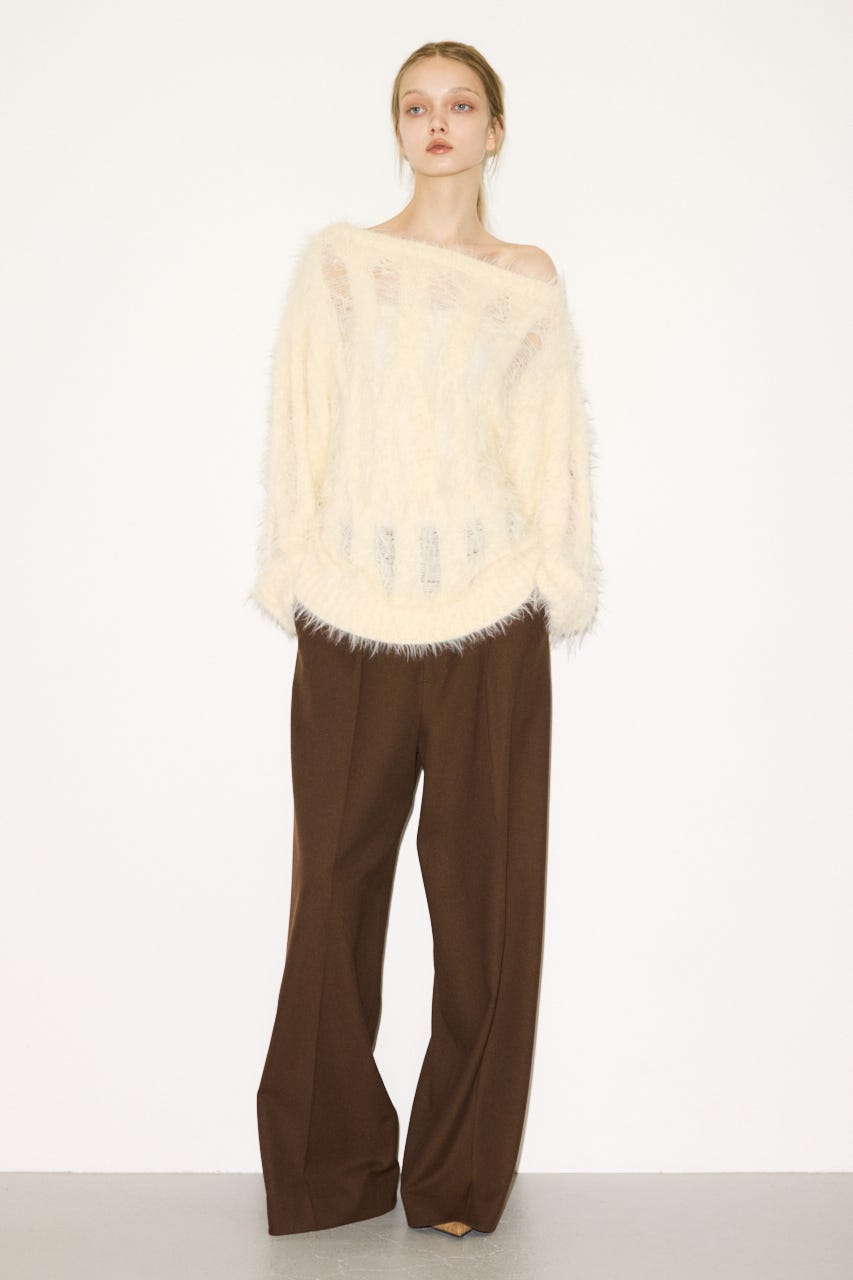 【THROW】SHAGGY YARN B／N LOOSE ニット IVOY FREE