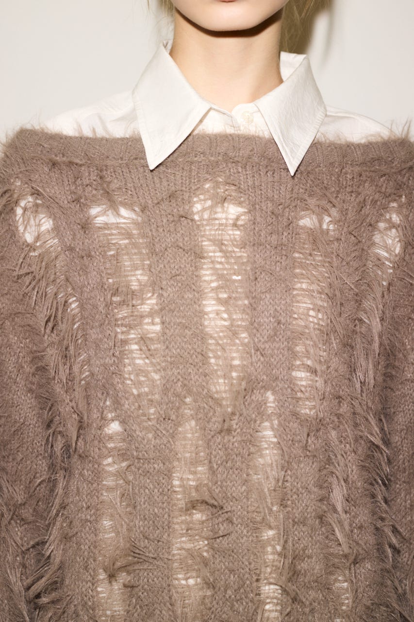 【THROW】SHAGGY YARN B／N LOOSE ニット L/GRY FREE