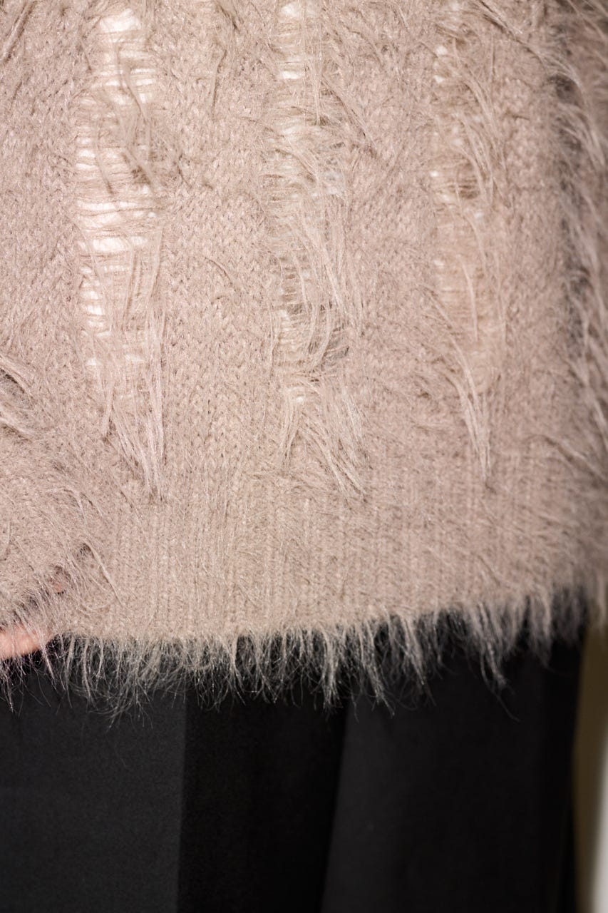 【THROW】SHAGGY YARN B／N LOOSE ニット L/GRY FREE