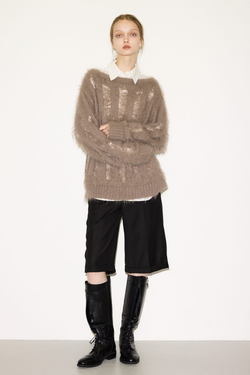 【THROW】SHAGGY YARN B／N LOOSE ニット L/GRY FREE
