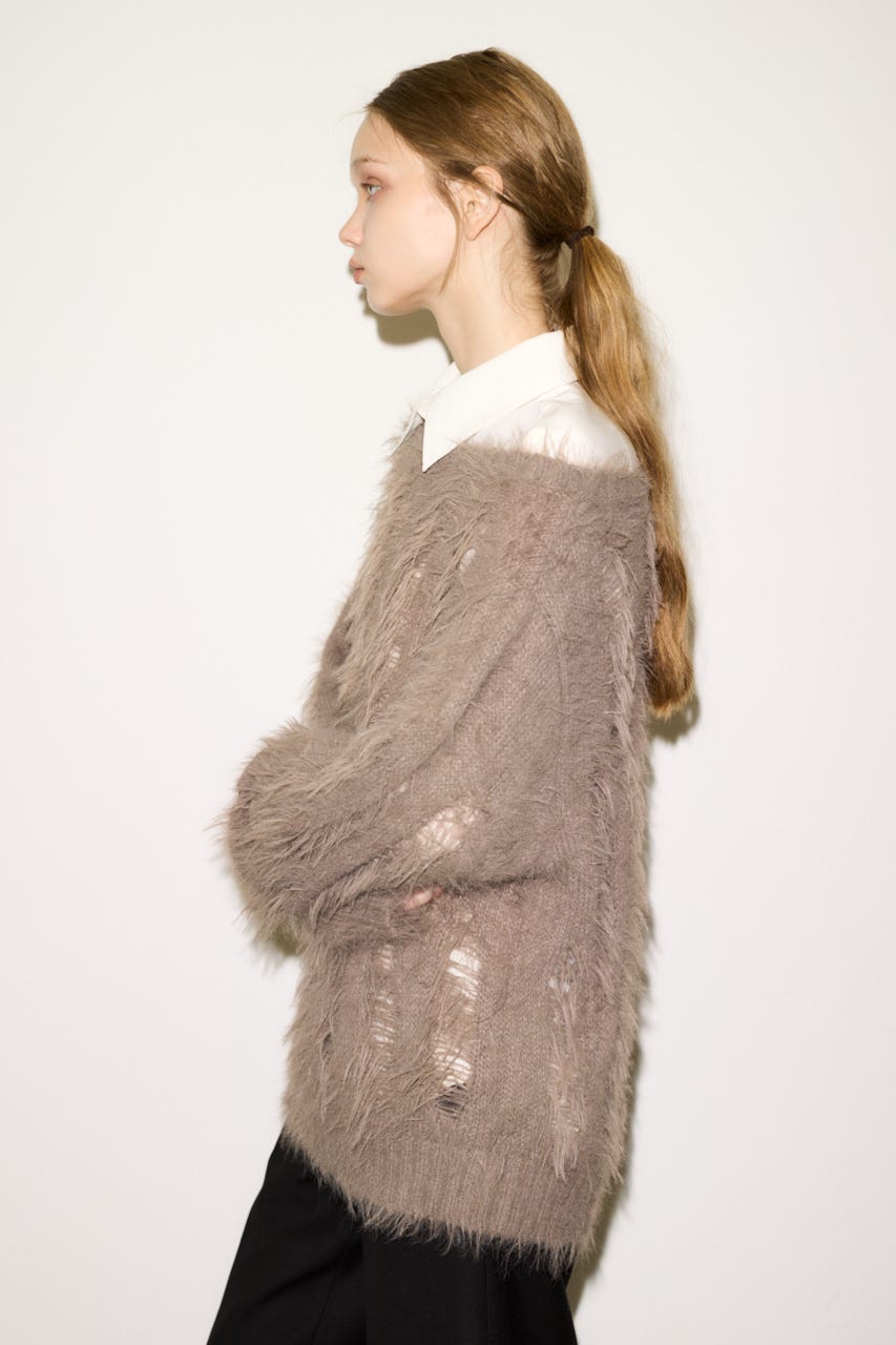 【THROW】SHAGGY YARN B／N LOOSE ニット L/GRY FREE