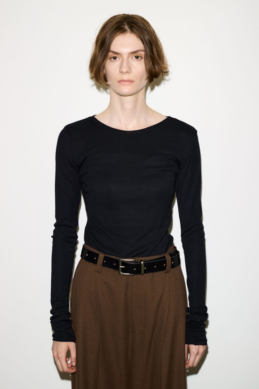 【THROW】SHEER FINE FIT C/N トップス BLK FREE