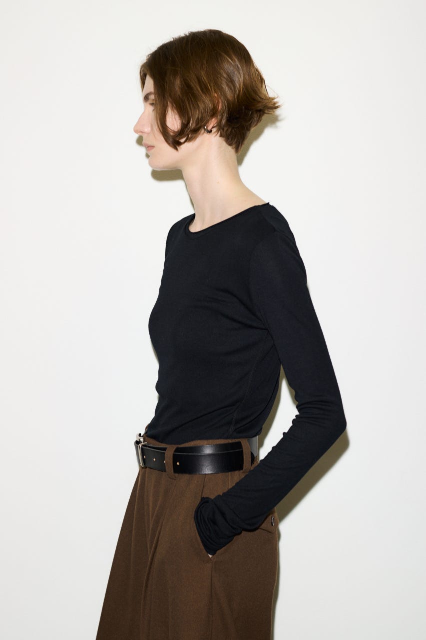 【THROW】SHEER FINE FIT C/N トップス BLK FREE