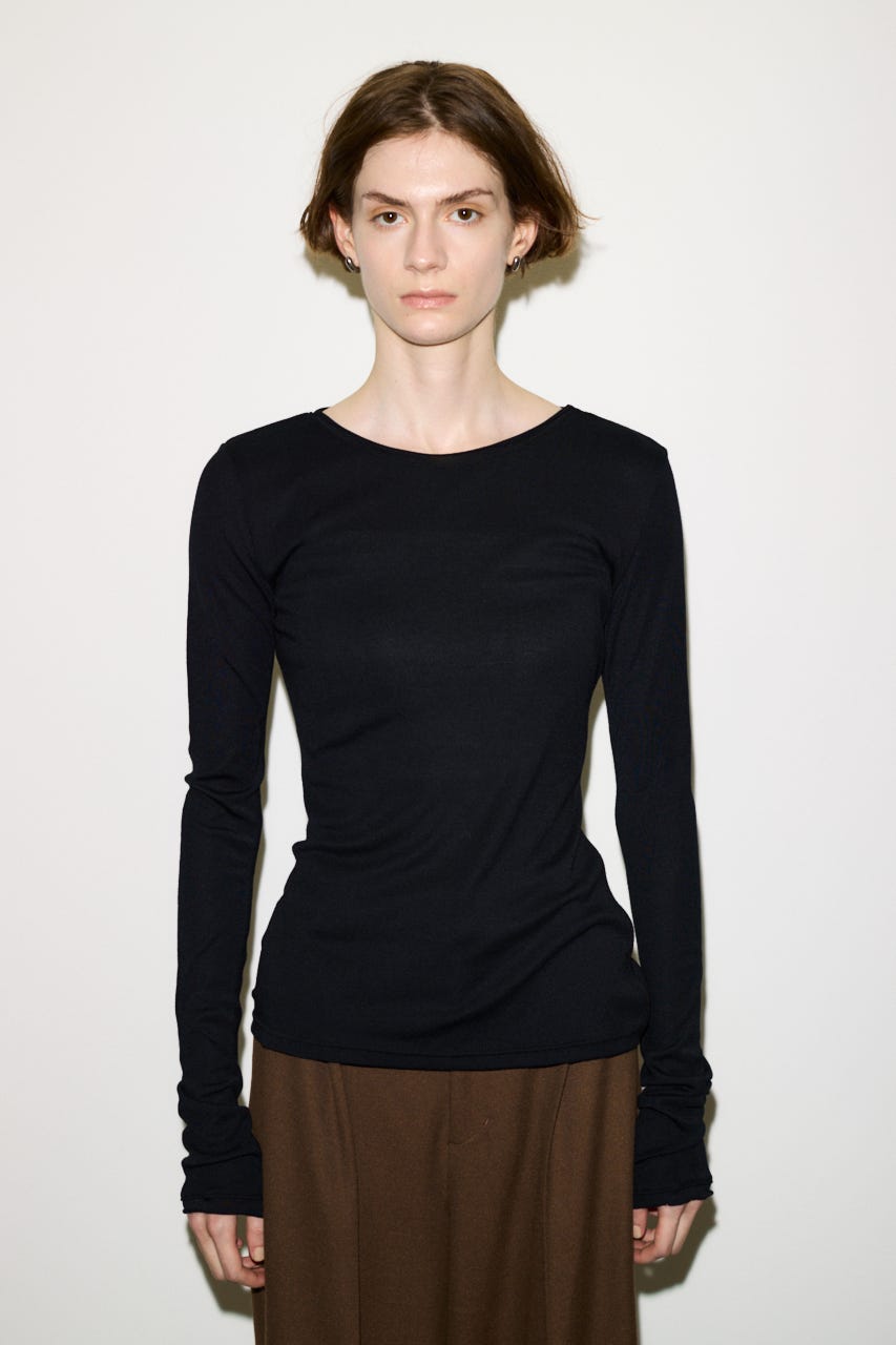 【THROW】SHEER FINE FIT C/N トップス BLK FREE