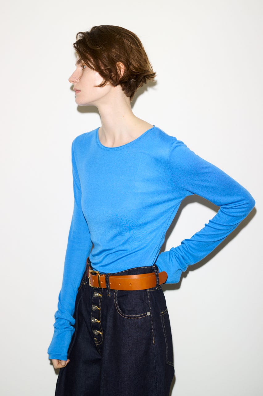 【THROW】SHEER FINE FIT C/N トップス BLU FREE
