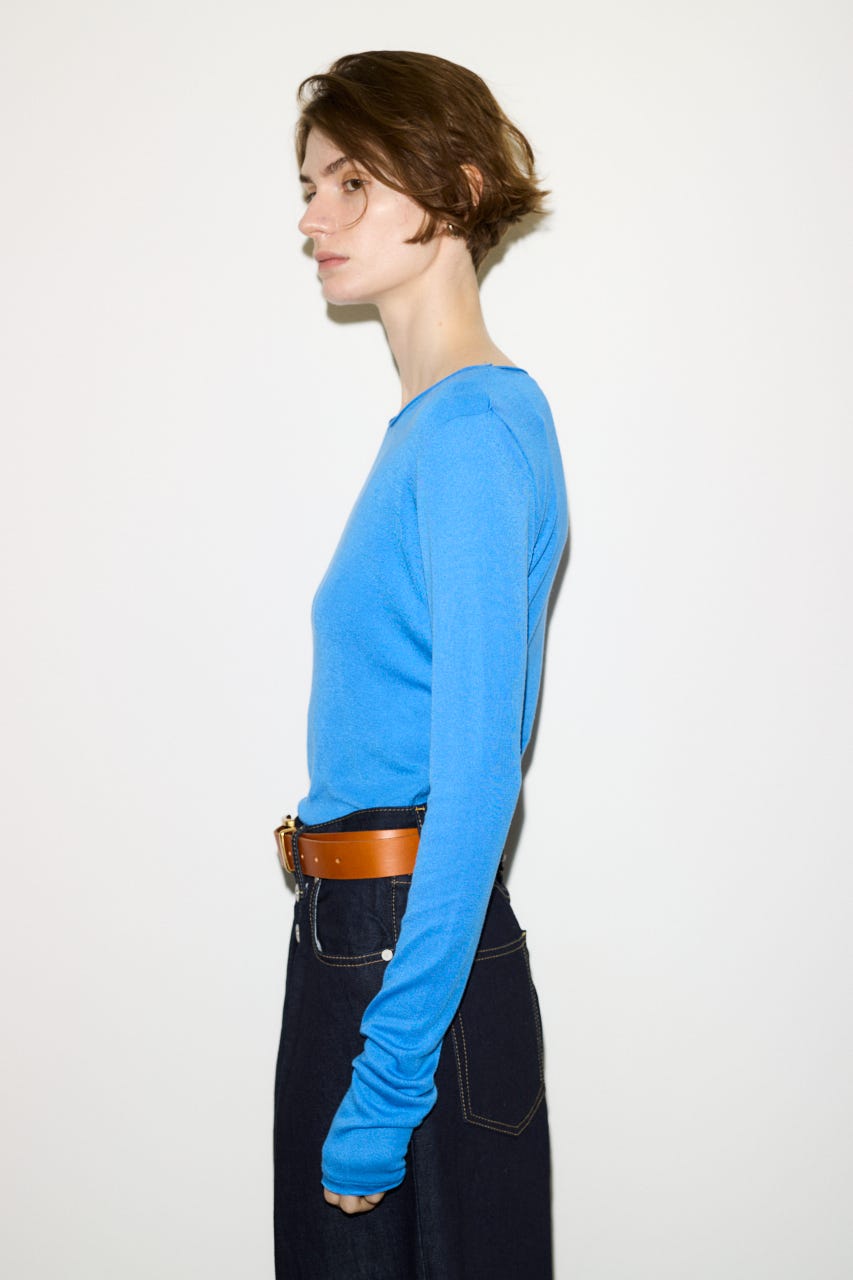 【THROW】SHEER FINE FIT C/N トップス BLU FREE