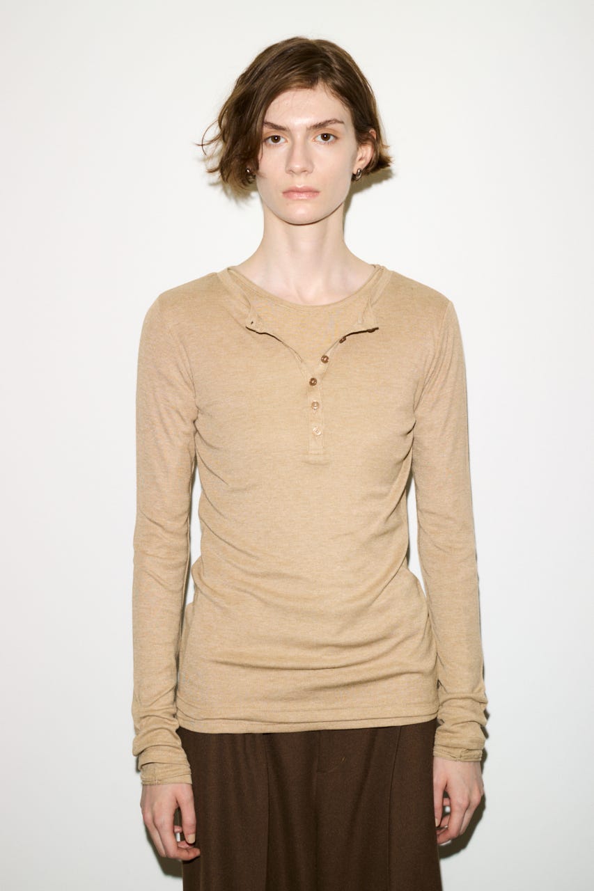 【THROW】SHEER FINE FIT HENLEY トップス BEG FREE