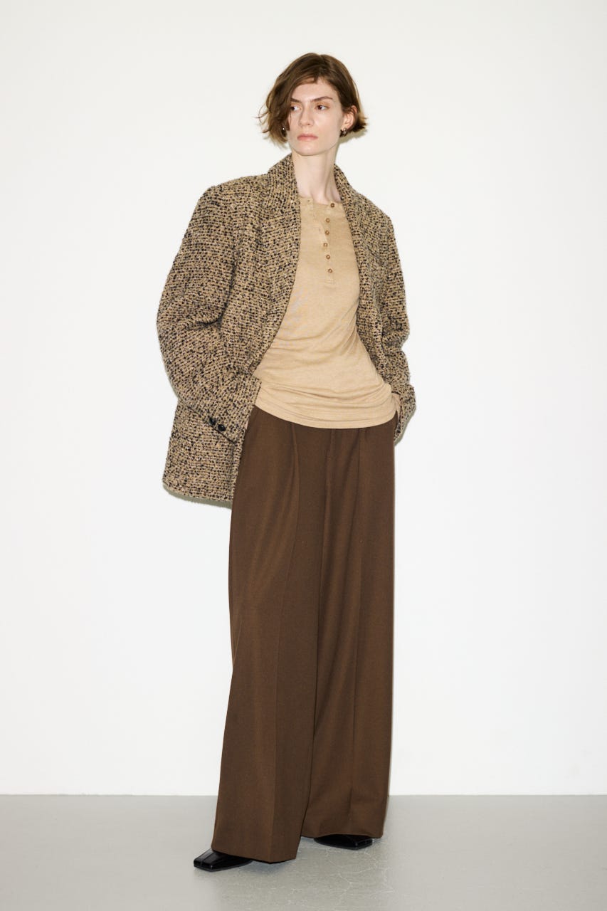 【THROW】SHEER FINE FIT HENLEY トップス BEG FREE
