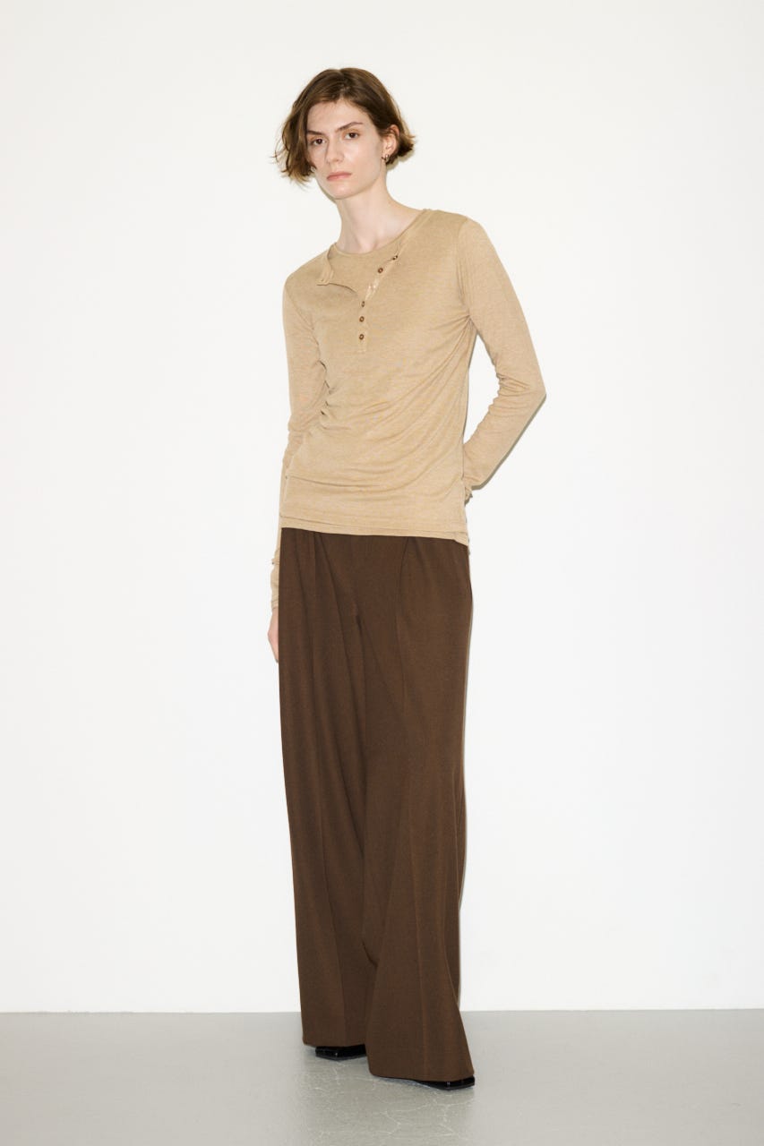 【THROW】SHEER FINE FIT HENLEY トップス BEG FREE