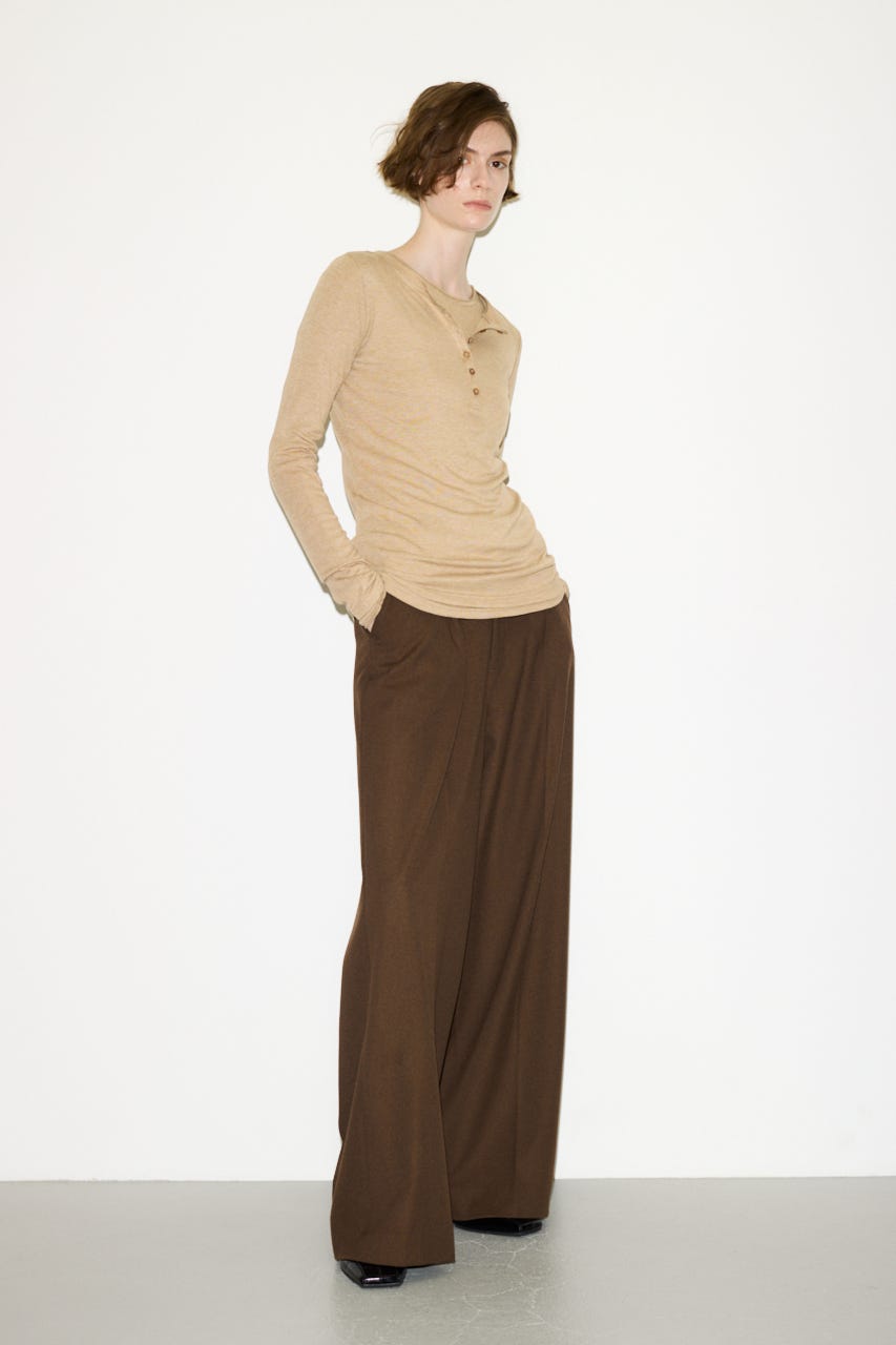 【THROW】SHEER FINE FIT HENLEY トップス BEG FREE