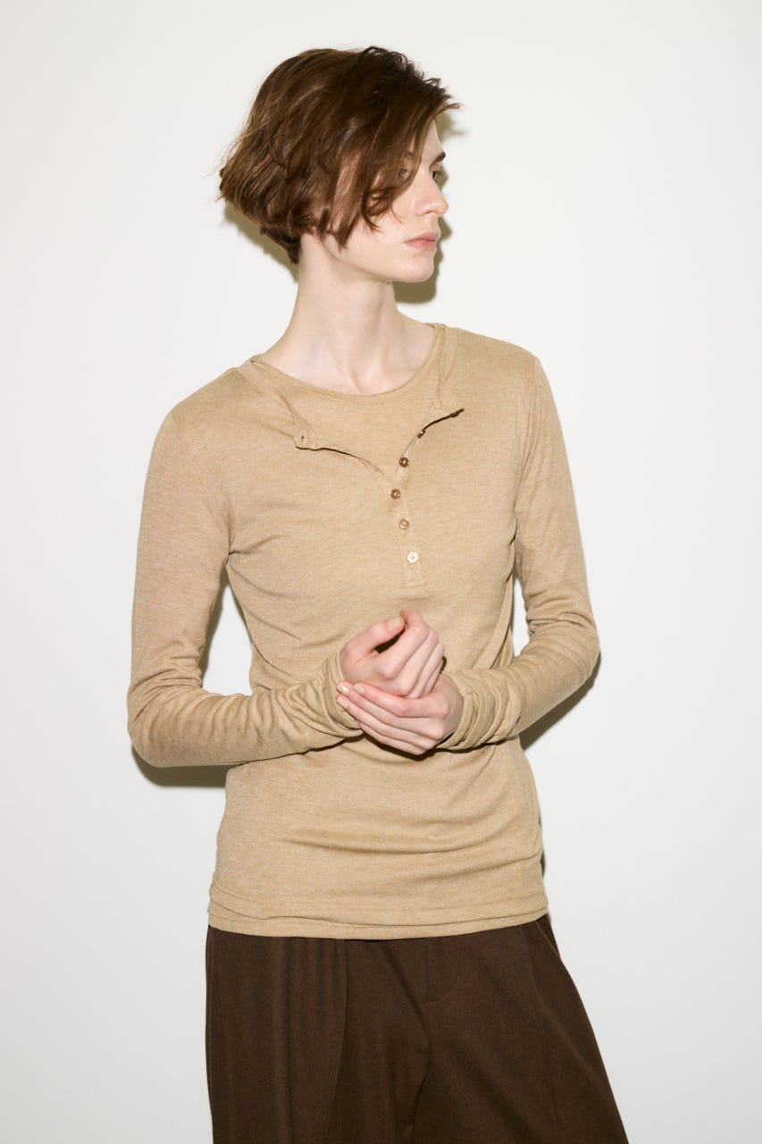 【THROW】SHEER FINE FIT HENLEY トップス BEG FREE