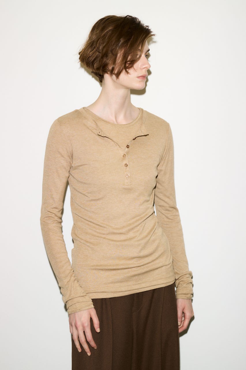【THROW】SHEER FINE FIT HENLEY トップス BEG FREE