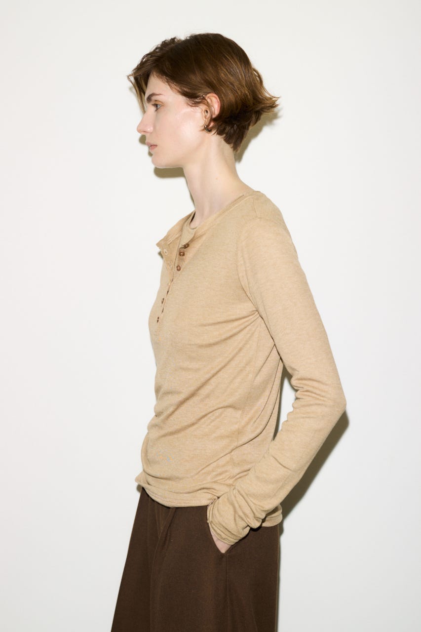 【THROW】SHEER FINE FIT HENLEY トップス BEG FREE