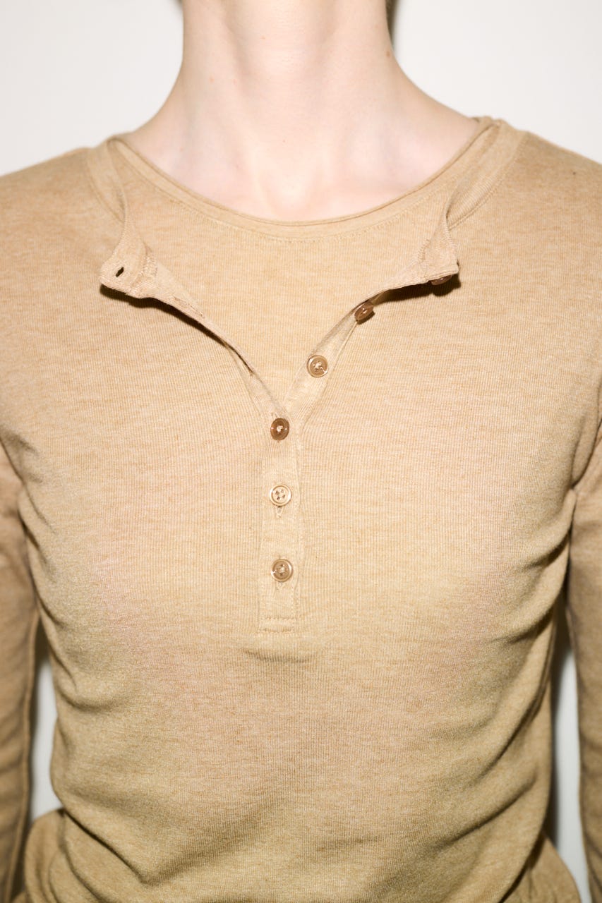 【THROW】SHEER FINE FIT HENLEY トップス BEG FREE