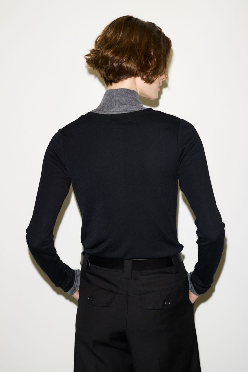 【THROW】SHEER FINE FIT HENLEY トップス BLK FREE