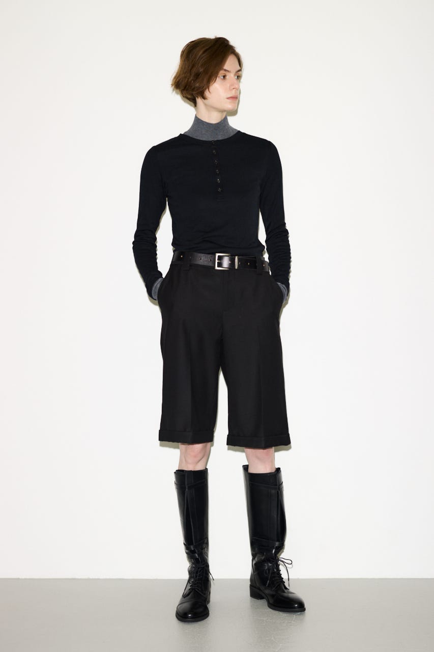 【THROW】SHEER FINE FIT HENLEY トップス BLK FREE