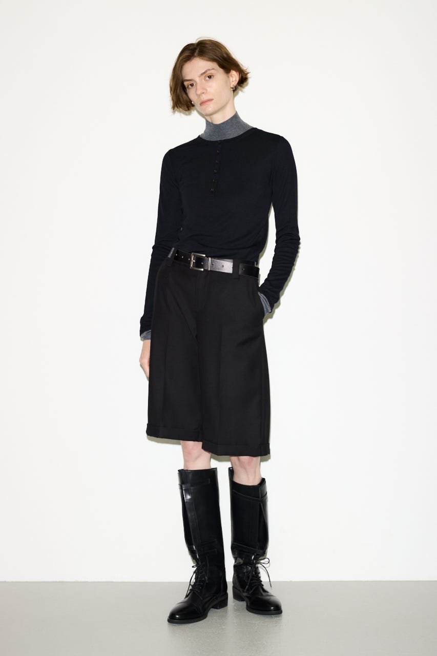 【THROW】SHEER FINE FIT HENLEY トップス BLK FREE