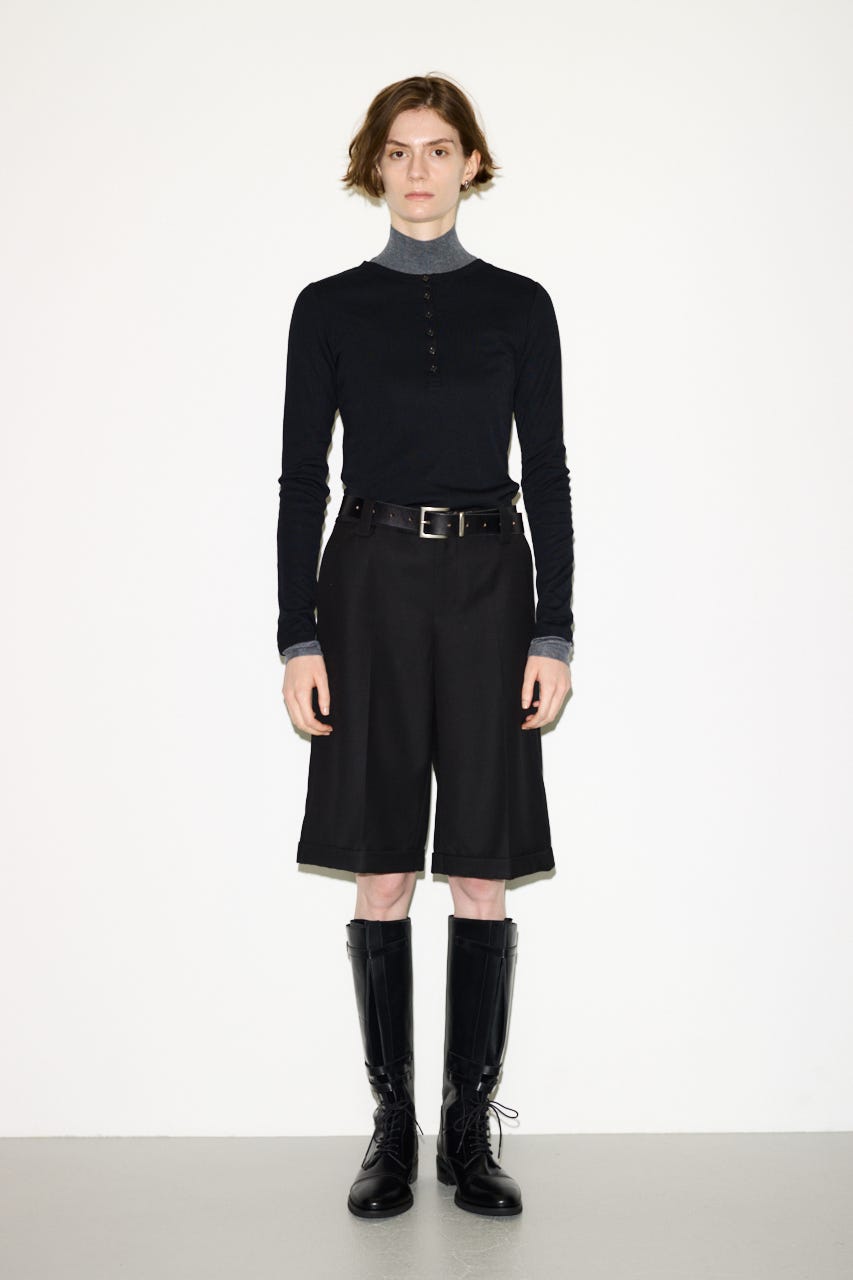 【THROW】SHEER FINE FIT HENLEY トップス BLK FREE