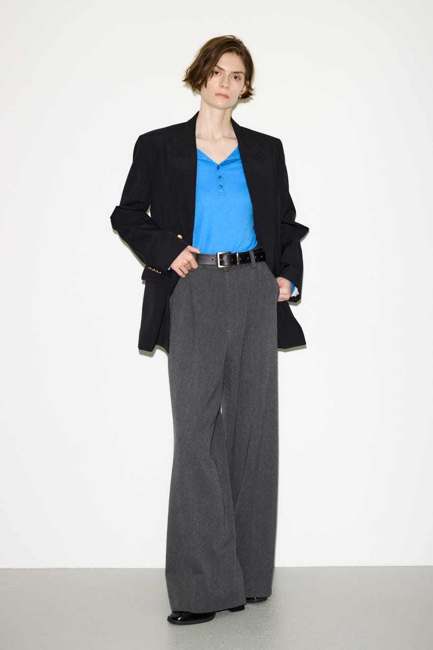 【THROW】SHEER FINE FIT HENLEY トップス BLU FREE