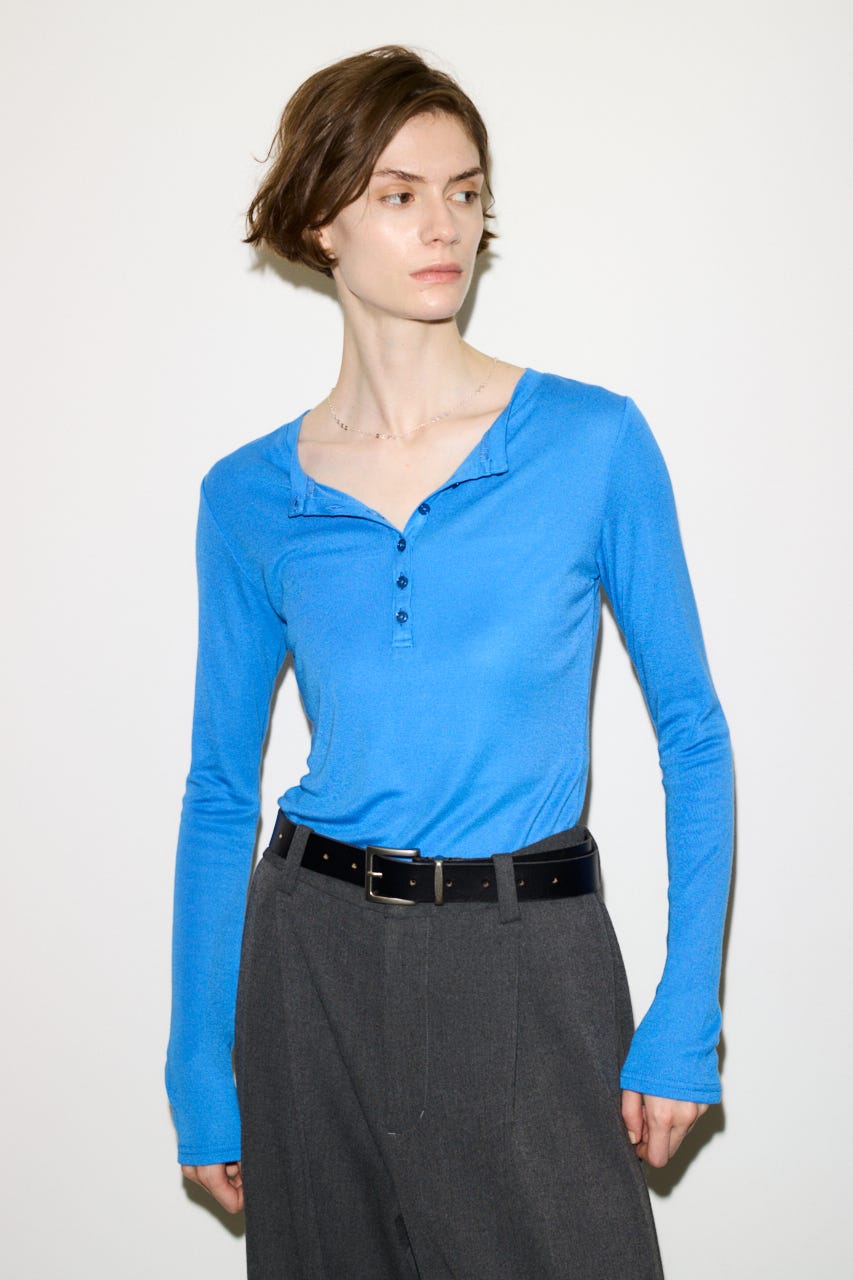 【THROW】SHEER FINE FIT HENLEY トップス BLU FREE