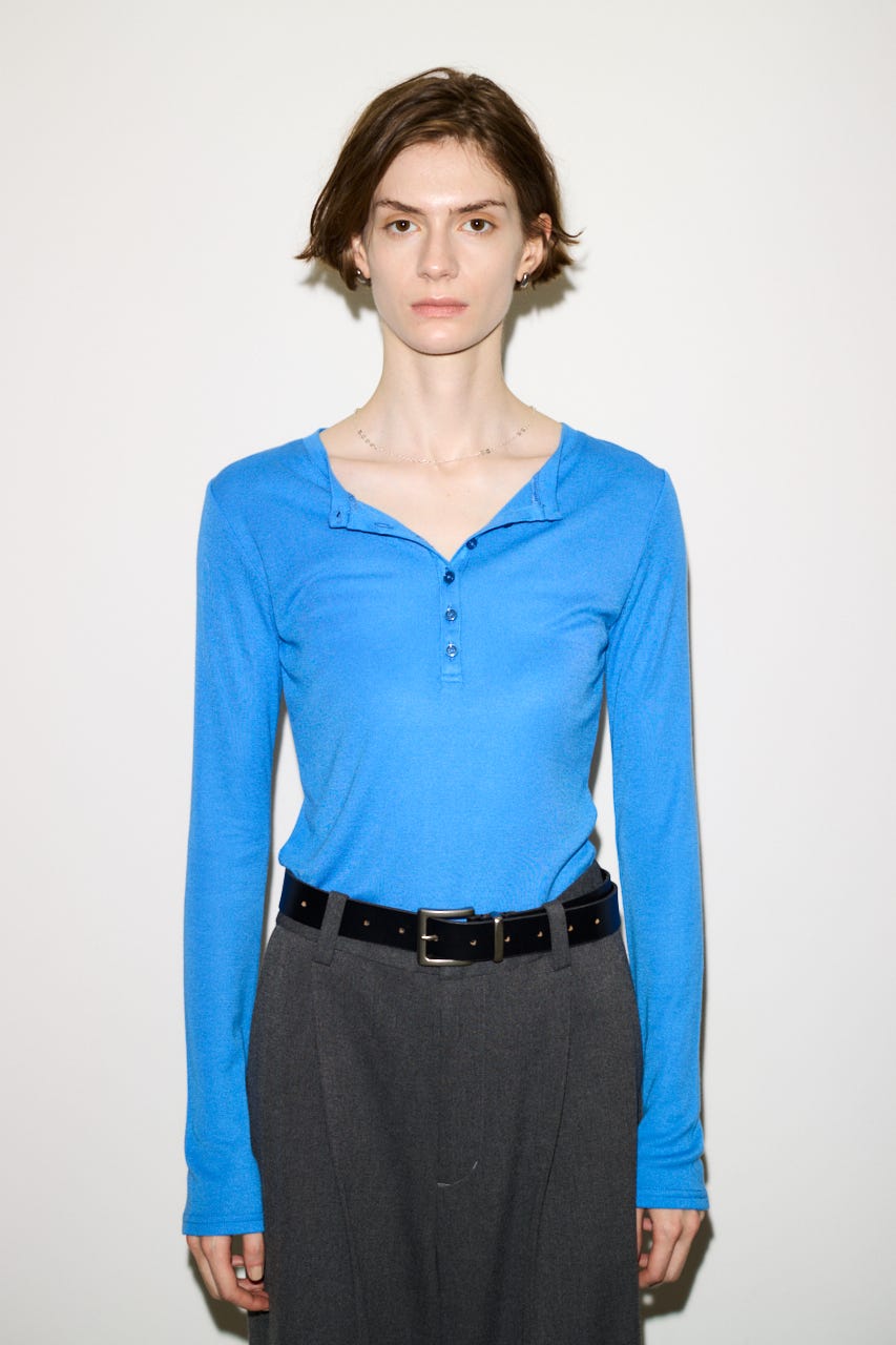 【THROW】SHEER FINE FIT HENLEY トップス BLU FREE