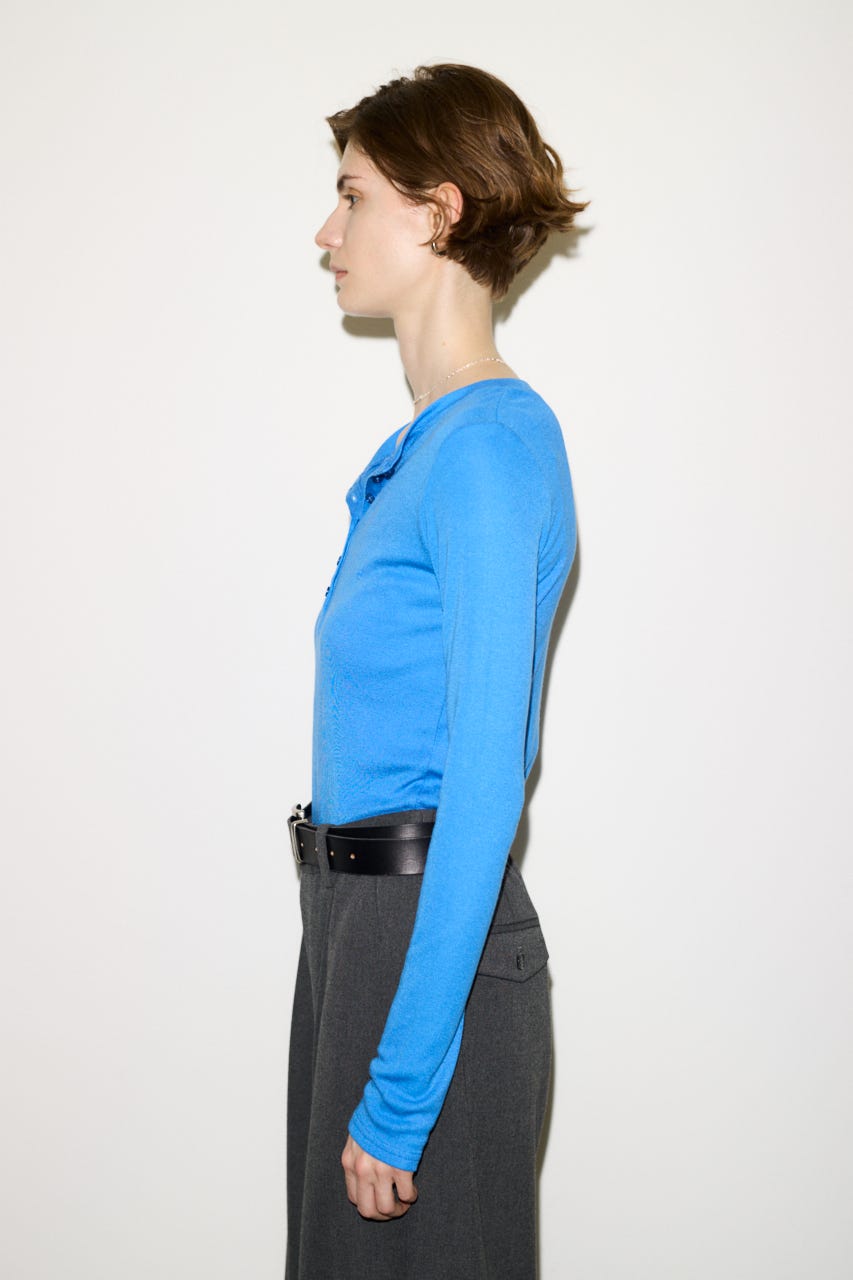 【THROW】SHEER FINE FIT HENLEY トップス BLU FREE