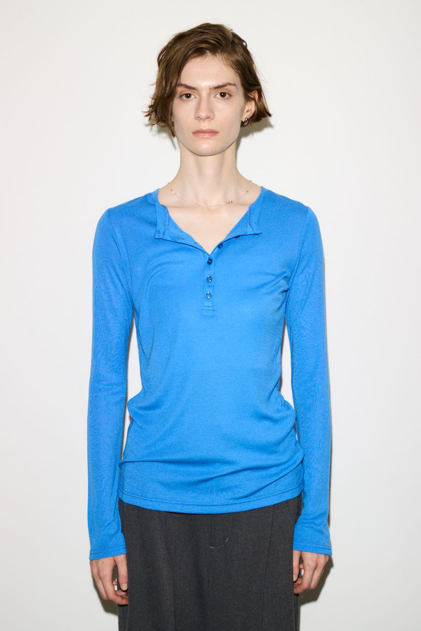 【THROW】SHEER FINE FIT HENLEY トップス BLU FREE