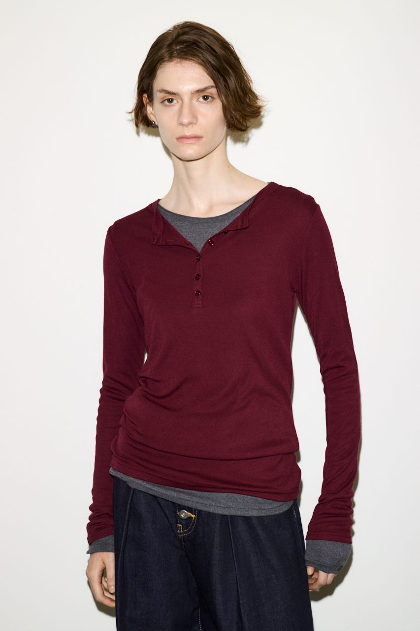 【THROW】SHEER FINE FIT HENLEY トップス D/RED FREE