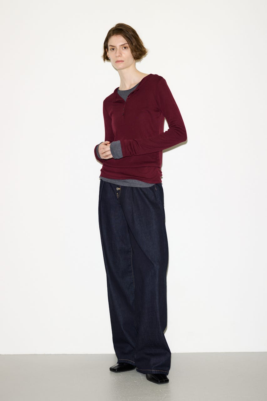 【THROW】SHEER FINE FIT HENLEY トップス D/RED FREE