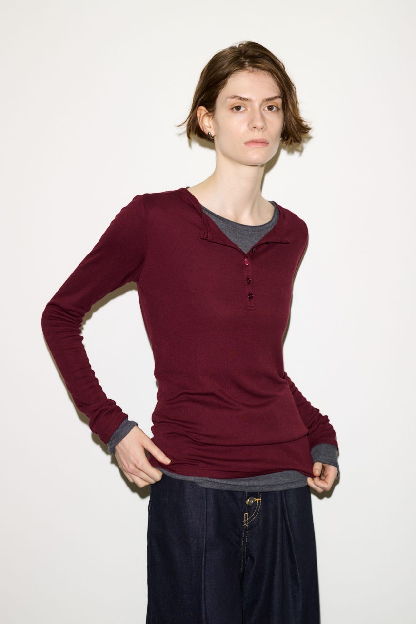 【THROW】SHEER FINE FIT HENLEY トップス D/RED FREE