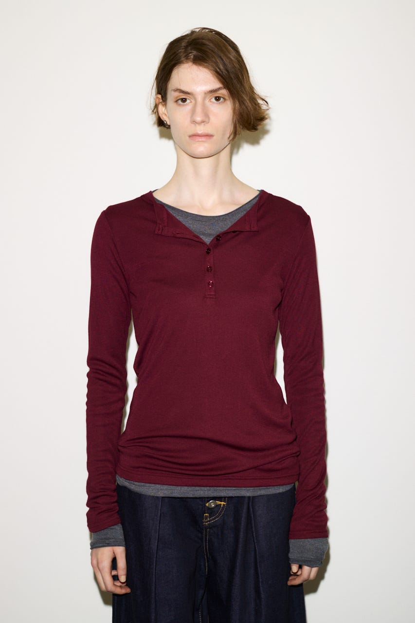 【THROW】SHEER FINE FIT HENLEY トップス D/RED FREE