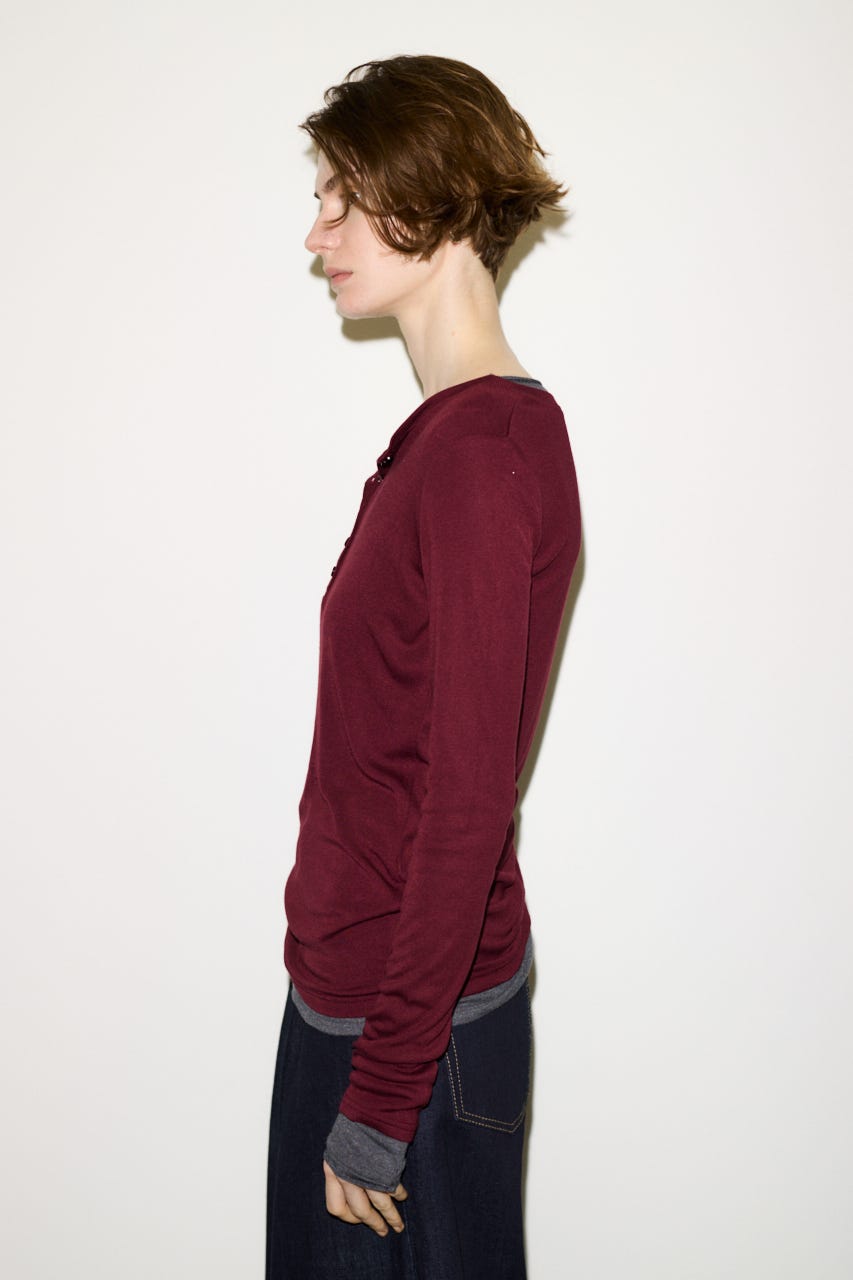 【THROW】SHEER FINE FIT HENLEY トップス D/RED FREE