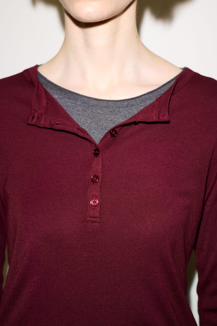 【THROW】SHEER FINE FIT HENLEY トップス D/RED FREE