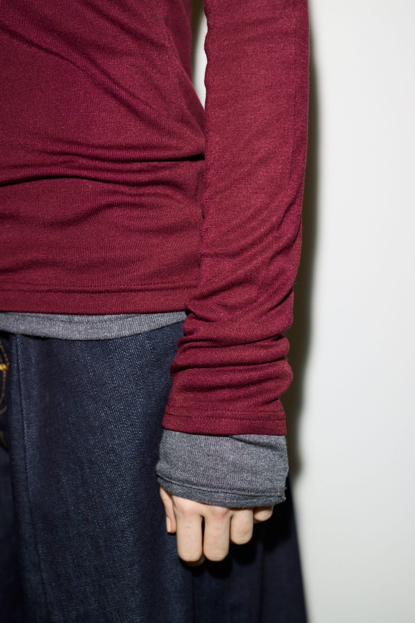 【THROW】SHEER FINE FIT HENLEY トップス D/RED FREE