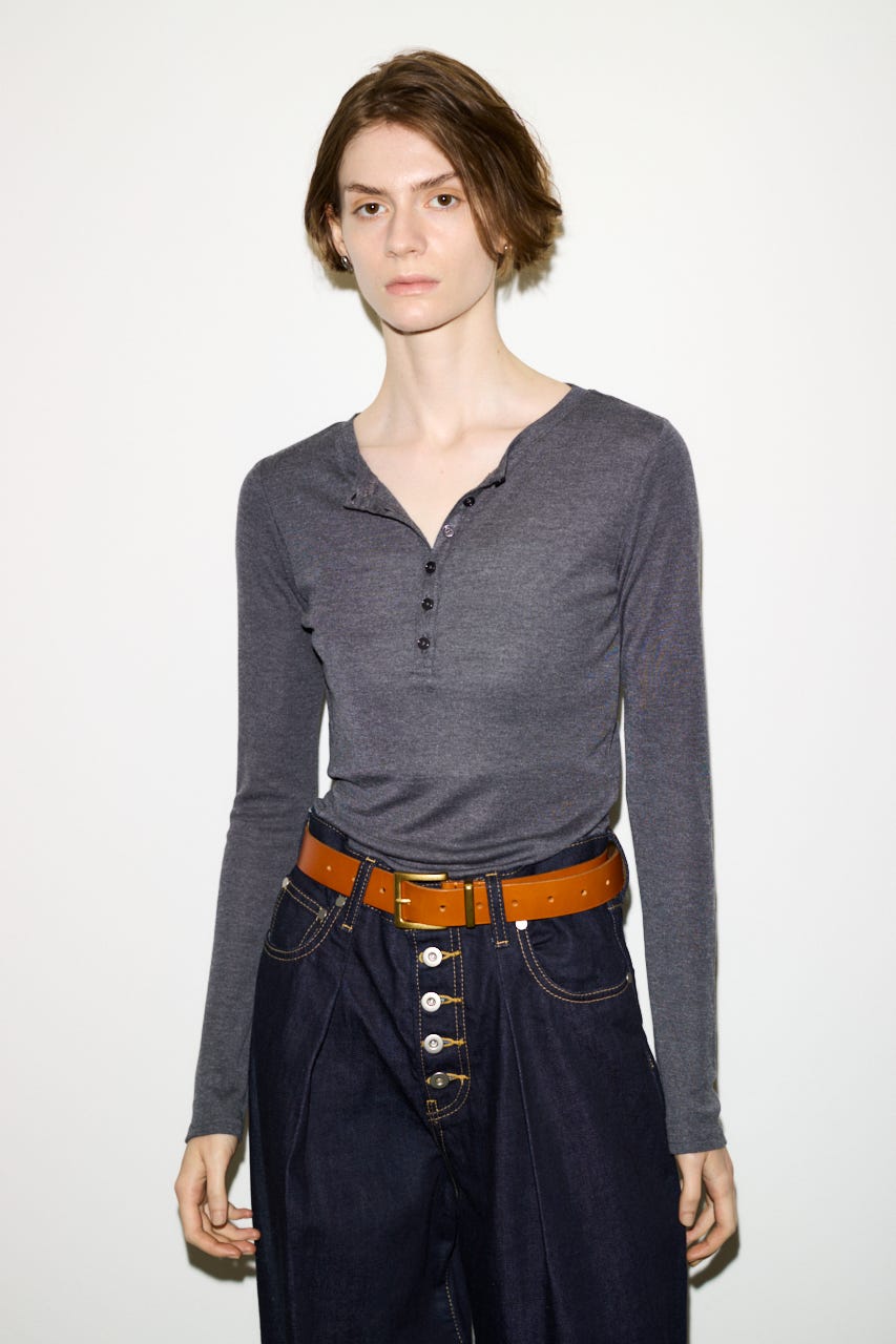 【THROW】SHEER FINE FIT HENLEY トップス T.GRY FREE