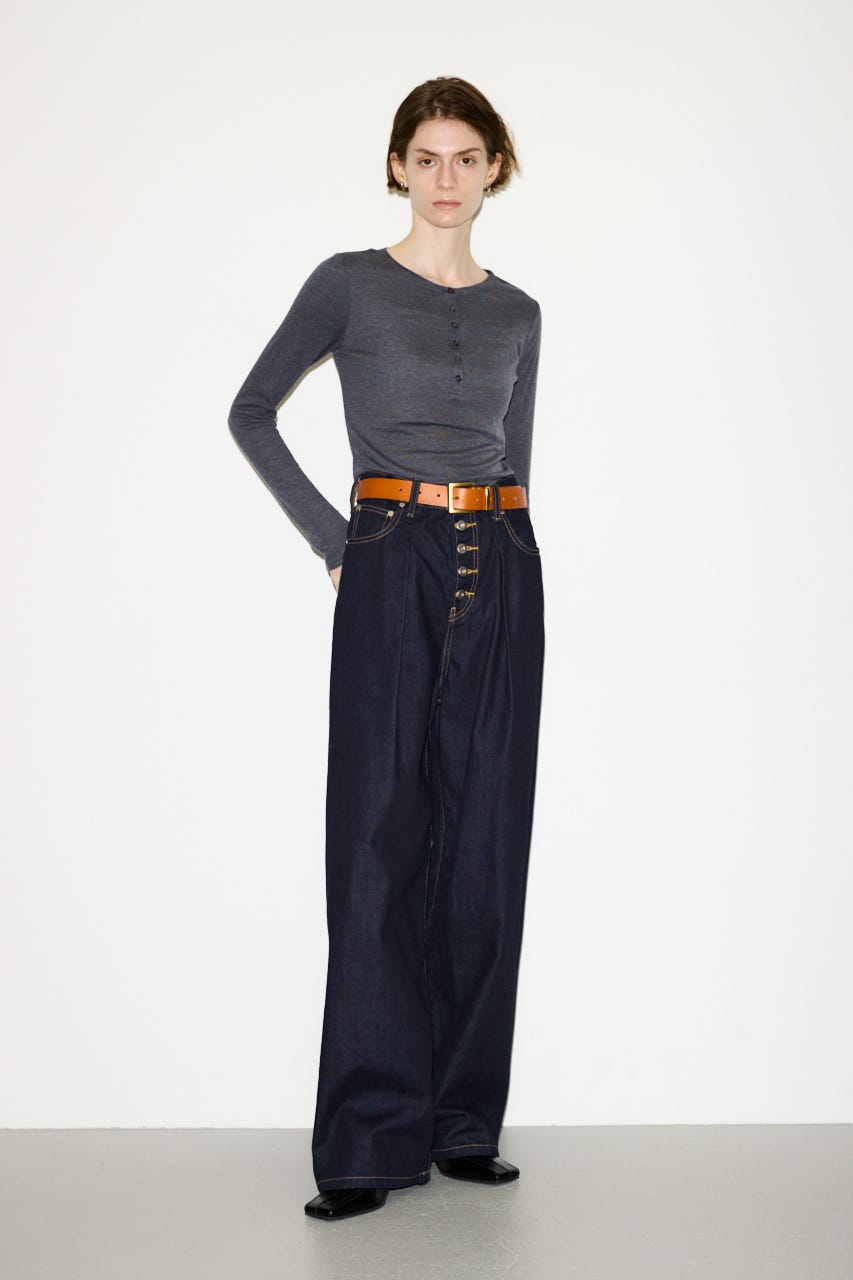 【THROW】SHEER FINE FIT HENLEY トップス T.GRY FREE